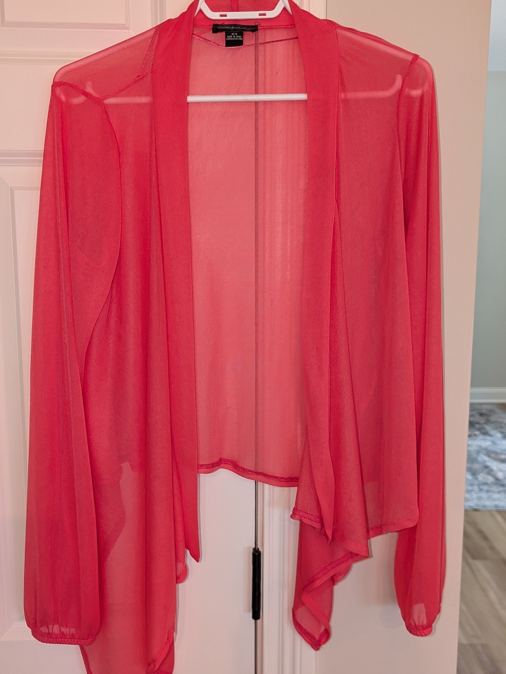 Sanctuary Sheer Open-Front Shrug in Coral Pink